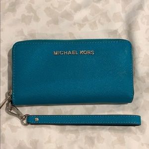 Michael Kors Saffiano Leather Teal Wristlet